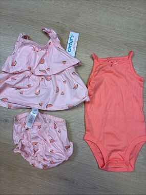 NEW Carter's Pink Watermelon Tank & Coral Bodysuit 3 Piece Set